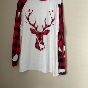 Red, Black & White Buffalo Plaid Reindeer Top